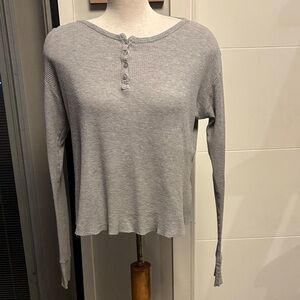 Gray brandy Melville raw hem Women's Ribbed Henley Top